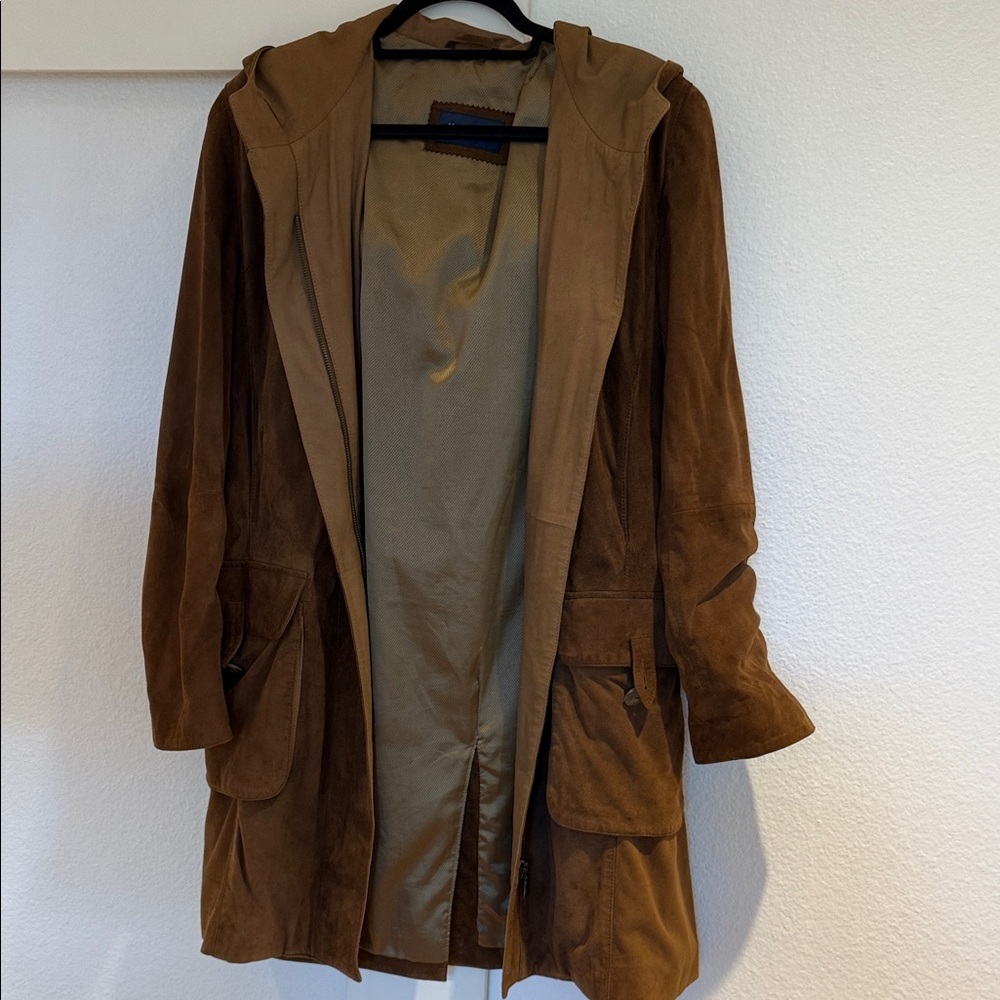 Elegant Brown Hooded Trench Coat